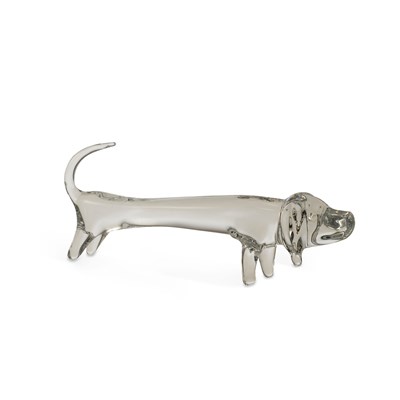 Lot 59 - A DAUM CLEAR GLASS MODEL OF A DACHSHUND