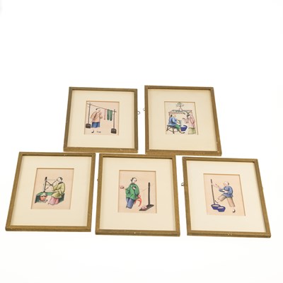 Lot 530 - A SET OF FIVE CHINESE PITH PAINTINGS