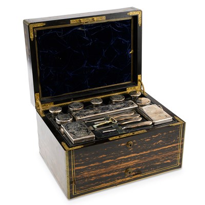 Lot 397 - A VICTORIAN BRASS-MOUNTED COROMANDEL TOILET CASE
