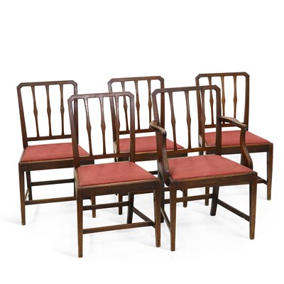 Lot 1110 - FIVE EARLY 19TH CENTURY COUNTRY MAHOGANY DINING CHAIRS