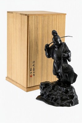 Lot 556 - A LARGE JAPANESE PATINATED BRONZE FIGURE OF EBISU