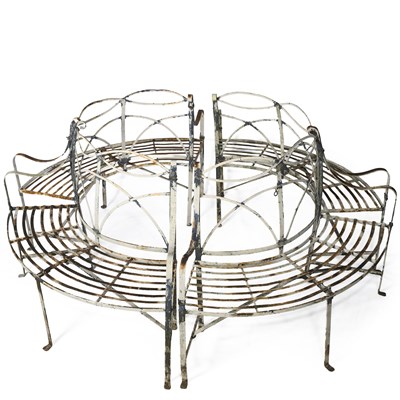 Lot 1005 - FOUR GEORGIAN STYLE PAINTED WROUGHT IRON TREE SURROUND BENCHES