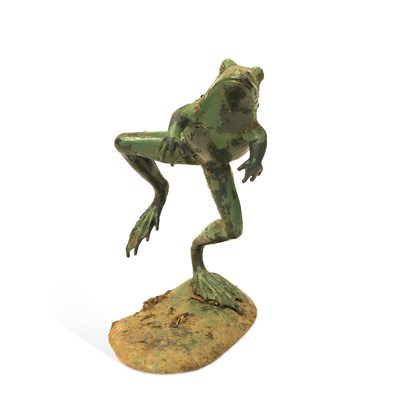 Lot 1007 - A GREEN PAINTED CAST IRON MODEL OF A LEAPING FROG