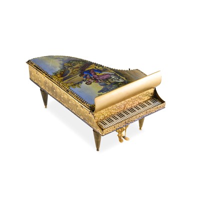 Lot 817 - A CONTINENTAL GILT-METAL AND ENAMEL NOVELTY GRAND PIANO CASKET