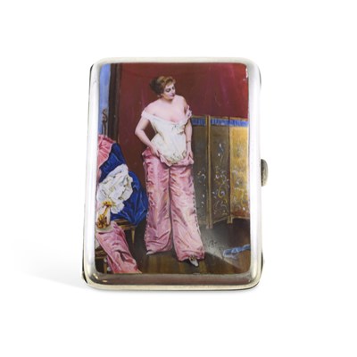Lot 312 - AN EARLY 20TH CENTURY GERMAN 900 GRADE SILVER AND ENAMEL CIGARETTE CASE