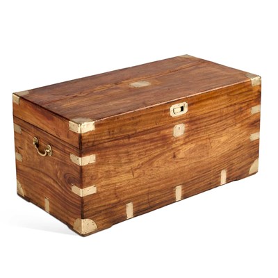 Lot 1057 - A 19TH CENTURY BRASS-BOUND MILITARY CAMPHORWOOD CHEST