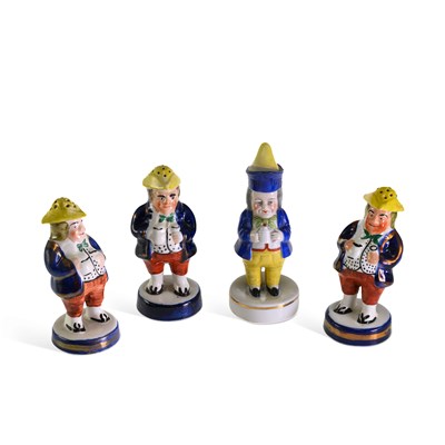 Lot 121 - THREE VICTORIAN STAFFORDSHIRE POTTERY FIGURAL SALT AND PEPPER POTS