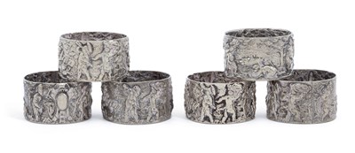 Lot 233 - A SET OF SIX CONTINENTAL SILVER NAPKIN RINGS