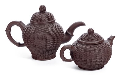 Lot 405 - TWO CHINESE YIXING STONEWARE TEAPOTS