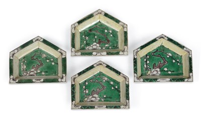 Lot 413 - A SET OF FOUR CHINESE FAMILLE VERTE BISCUIT PORCELAIN TRAYS