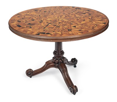 Lot 907 - A SPECIMEN WOOD PARQUETRY TILT TOP TABLE