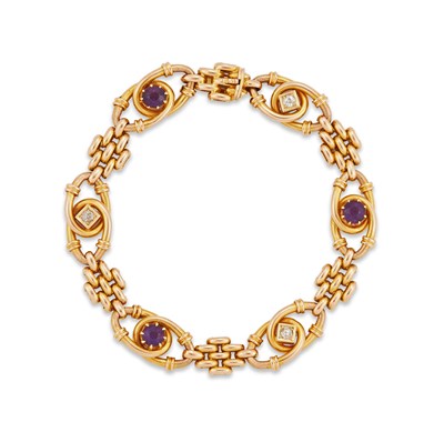 Lot 648 - AN AMETHYST AND DIAMOND BRACELET