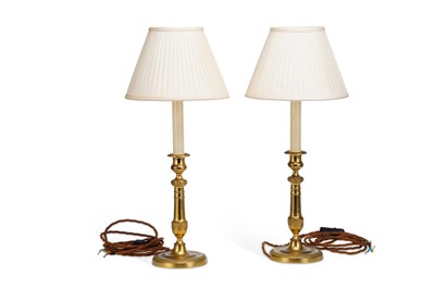 Lot 818 - A PAIR OF FRENCH ORMOLU CANDLESTICK LAMPS