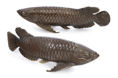 Lot 716 - A PAIR OF BRONZE MODELS OF AROWANA