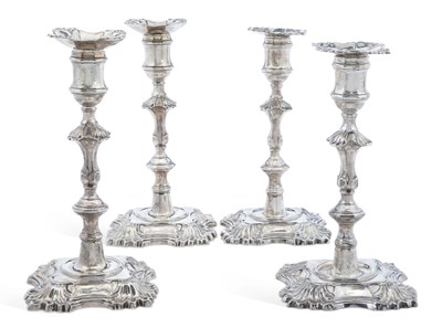 Lot 385 - A SET OF FOUR GEORGE II SILVER CANDLESTICKS