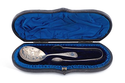 Lot 328 - A LATE VICTORIAN SILVER SPOON AND SUGAR TONG SET