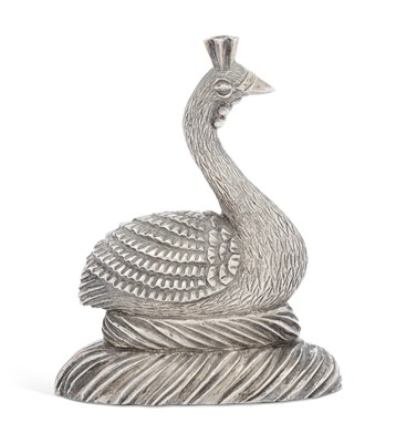 Lot 257 - A ELIZABETH II CAST SILVER MODEL OF A PEAHEN