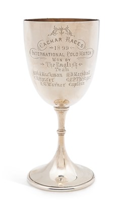 Lot 184 - A 19TH CENTURY INDIAN SILVER PRESENTATION TROPHY CUP