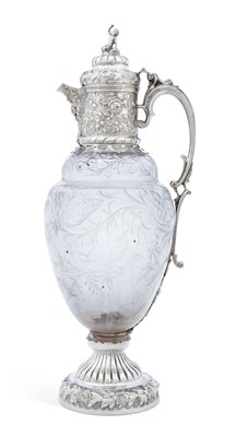 Lot 333 - A LATE VICTORIAN SILVER-MOUNTED AND 'ROCK CRYSTAL' STYLE CLARET JUG