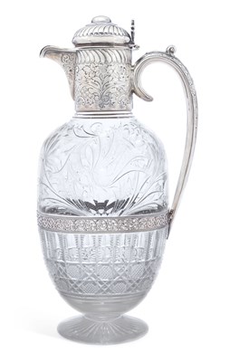 Lot 317 - A LATE VICTORIAN SILVER-MOUNTED 'ROCK CRYSTAL' STYLE CLARET JUG