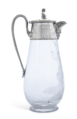 Lot 340 - A LATE VICTORIAN SILVER-MOUNTED CUT GLASS AND ETCHED CLARET JUG