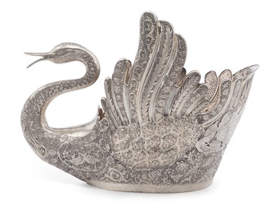 Lot 187 - A LARGE PERSIAN (IRANIAN) SILVER SWAN TABLE CENTRE BOWL