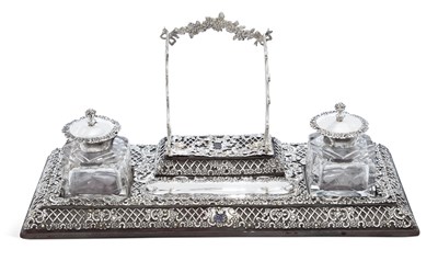 Lot 318 - A LATE VICTORIAN SILVER DESK STAND