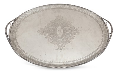 Lot 205 - A LARGE RUSSIAN SILVER TWO-HANDLED TRAY