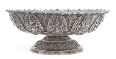 Lot 198 - A THAI SILVER PEDESTAL LOTUS BOWL