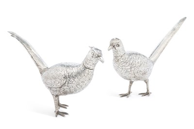 Lot 229 - A PAIR OF CONTINENTAL SILVER MODELS OF PHEASANTS