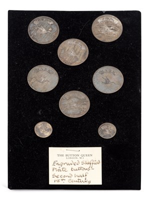 Lot 182 - A CARD OF SHEFFIELD PLATE BUTTONS