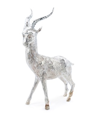 Lot 172 - A LARGE SILVER-PLATED MODEL OF AN ANTELOPE OR IMPALA