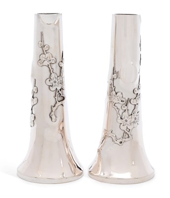 Lot 194 - A PAIR OF CHINESE EXPORT SILVER VASES