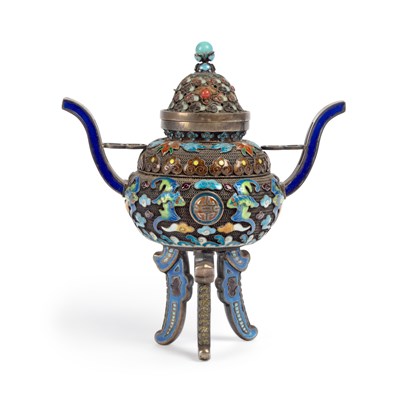 Lot 201 - A CHINESE SILVER & ENAMEL CENSER