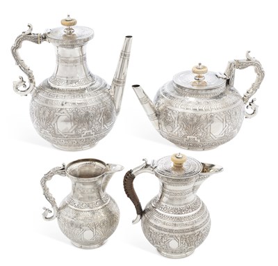 Lot 346 - A VICTORIAN SILVER FOUR-PIECE TEA AND COFFEE SERVICE, A MARRIAGE