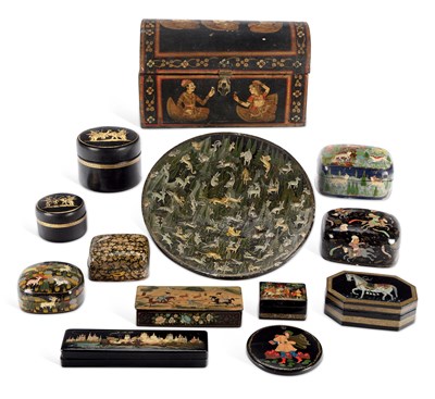 Lot 423 - A COLLECTION OF INDIAN/ PERSIAN LACQUERED PAPIER-MÂCHÉ BOXES
