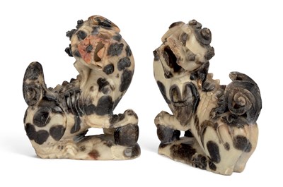 Lot 442 - A PAIR OF CHINESE SOAPSTONE LION DOGS