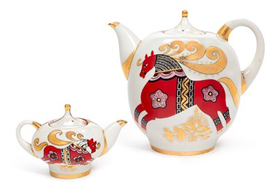 Lot 98 - TWO LOMONOSOV PORCELAIN TEAPOTS