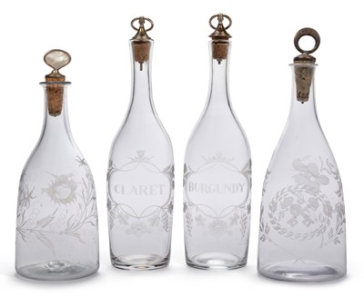 Lot 72 - FOUR GLASS DECANTERS
