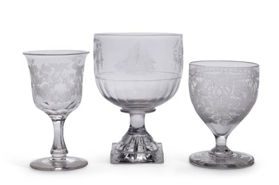 Lot 77 - THREE ENGRAVED GLASSES