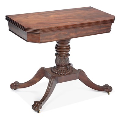 Lot 901 - A WILLIAM IV MAHOGANY FOLDOVER TEA TABLE