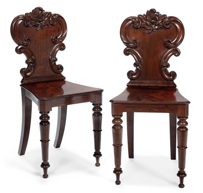 Lot 889 - A PAIR OF VICTORIAN MAHOGANY HALL CHAIRS