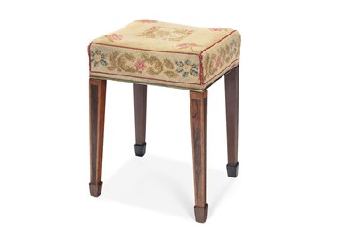Lot 879 - AN INLAID ROSEWOOD STOOL IN THE SHERATON MANNER
