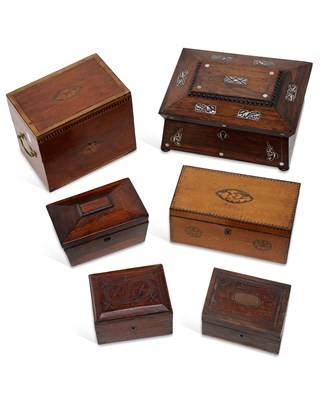 Lot 988 - SIX GEORGE III AND LATER TEA CADDIES AND BOXES