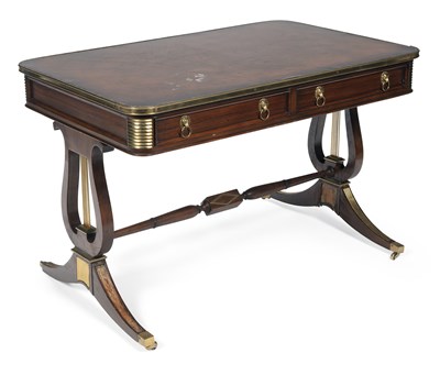Lot 927 - A REGENCY BRASS INLAID ROSEWOOD LIBRARY TABLE