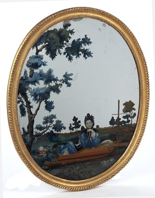 Lot 418 - A CHINESE EXPORT REVERSE PAINTING ON MIRROR