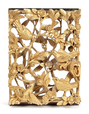 Lot 445 - A CHINESE CARVED GILTWOOD PANEL