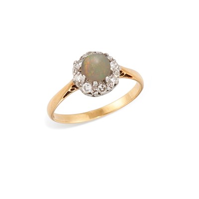 Lot 669 - AN OPAL AND DIAMOND CLUSTER RING