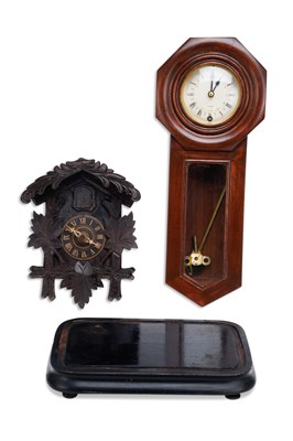 Lot 852 - AN ALABASTER MANTEL CLOCK AND THREE OTHER CLOCKS