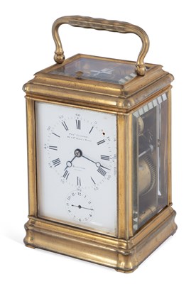 Lot 857 - A BRASS CARRIAGE TIMEPIECE WITH ALARM
